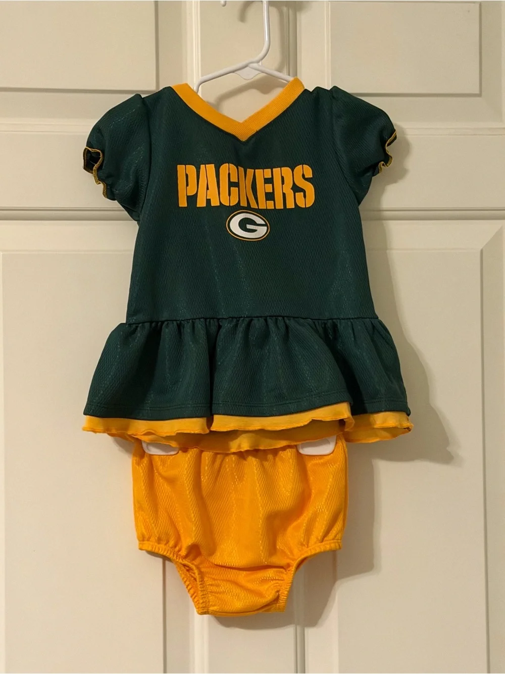 NFL Green and Gold Girls' Packers Peplum dress and diaper cover